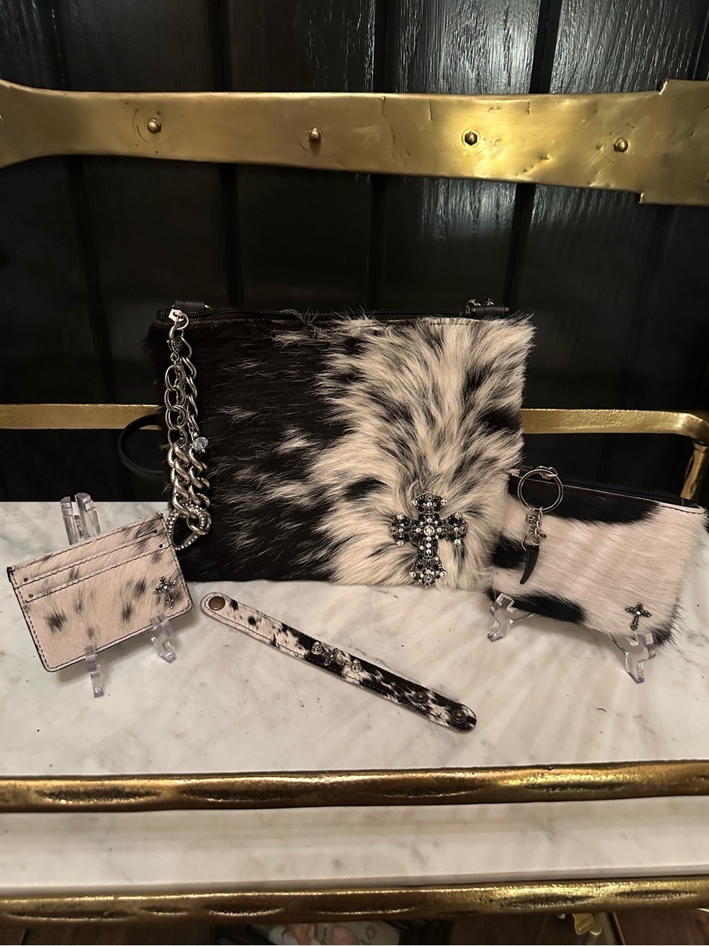 Lot Genuine Cowhide Crossbody Bag wristlet cuff bracelet card holder western New